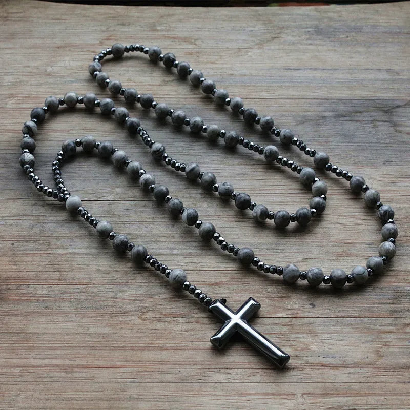 Chapelet en Perles de Pierre Noire et Lapis Lazuli