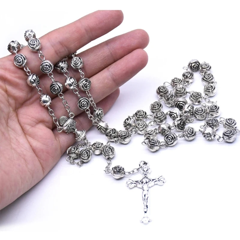 Chapelet en Perles de Rose Argentées