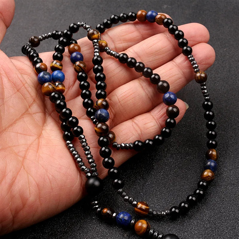 Chapelet en Perles de Pierre Naturelle et Métal Noir