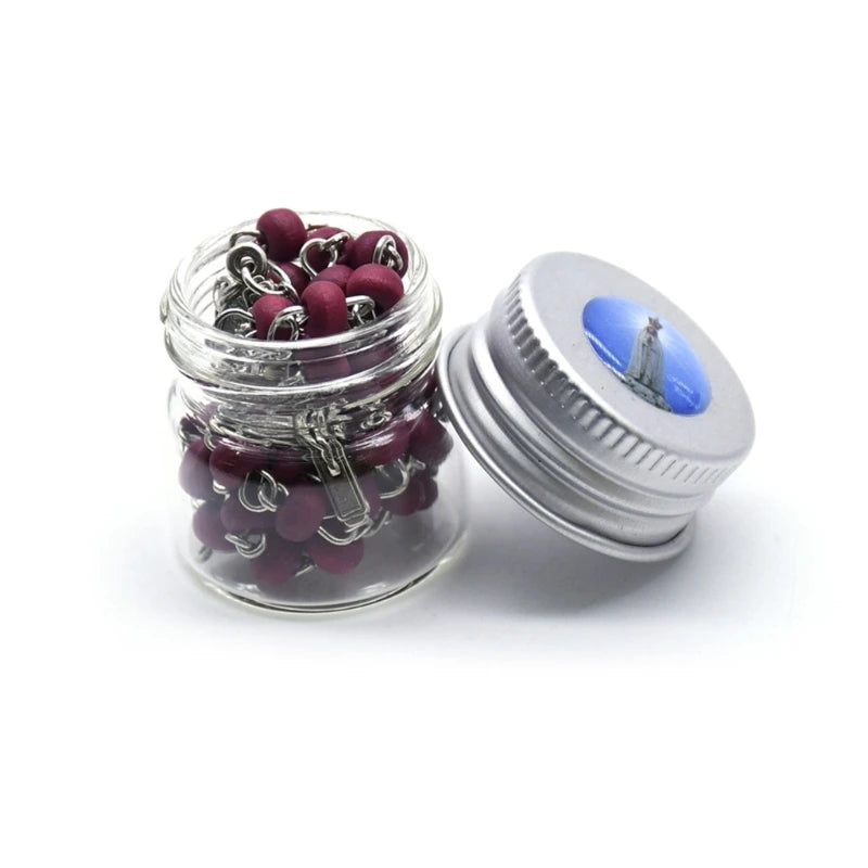 Chapelet en Perles Rouge Bordeaux avec Croix et Médaillon en Argent