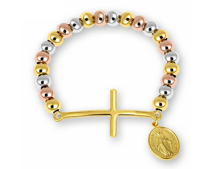 Bracelet Croix Dorée Éclatante avec Médaillon