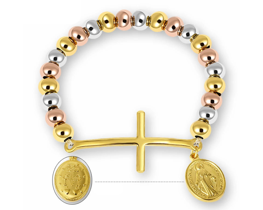 Bracelet Croix Dorée Éclatante avec Médaillon