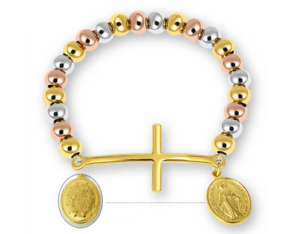 Bracelet Croix Dorée Éclatante avec Médaillon