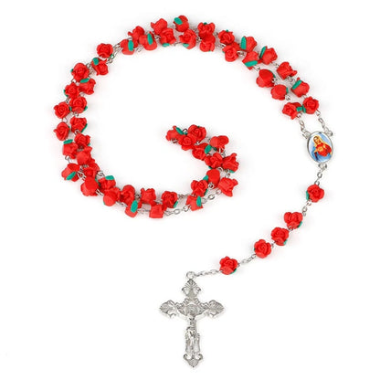 Chapelet en Perles de Roses Rouges avec Médaillon de la Vierge Marie