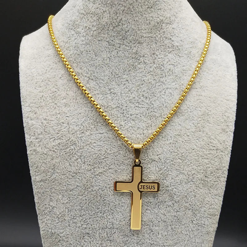 Collier en Acier Inoxydable - Croix Jésus Gravée