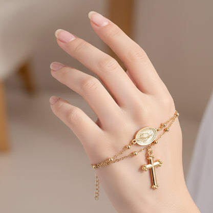 Bracelet Croix Doré Chaîne – Médaille Religieuse