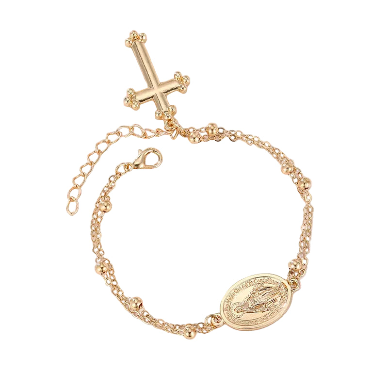 Bracelet Croix Doré Chaîne – Médaille Religieuse