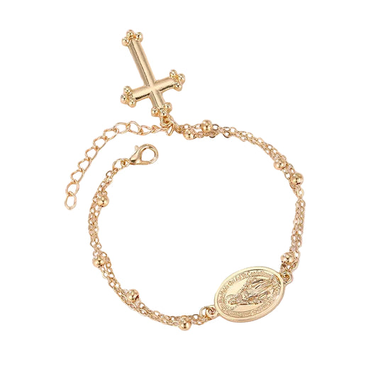 Bracelet Croix Doré Chaîne – Médaille Religieuse