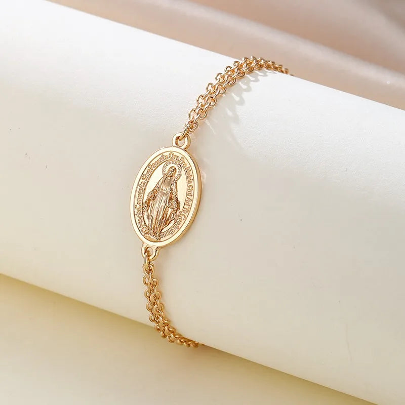 Bracelet Croix Doré Chaîne – Médaille Religieuse