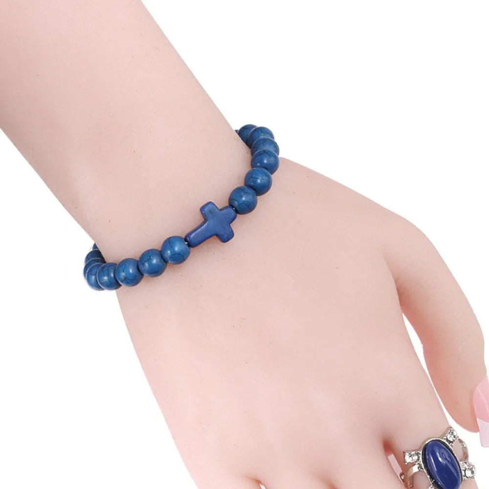 Bracelet Pierre Naturelle Croix – Bracelet Perles