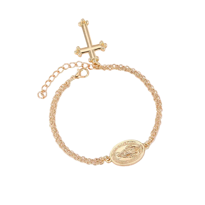 Bracelet Croix Doré Chaîne – Médaille Religieuse