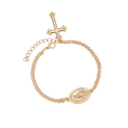 Bracelet Croix Doré Chaîne – Médaille Religieuse