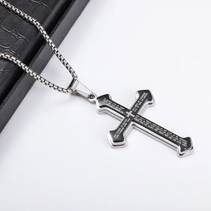 Collier Croix Homme avec Texte de Prière Gravé