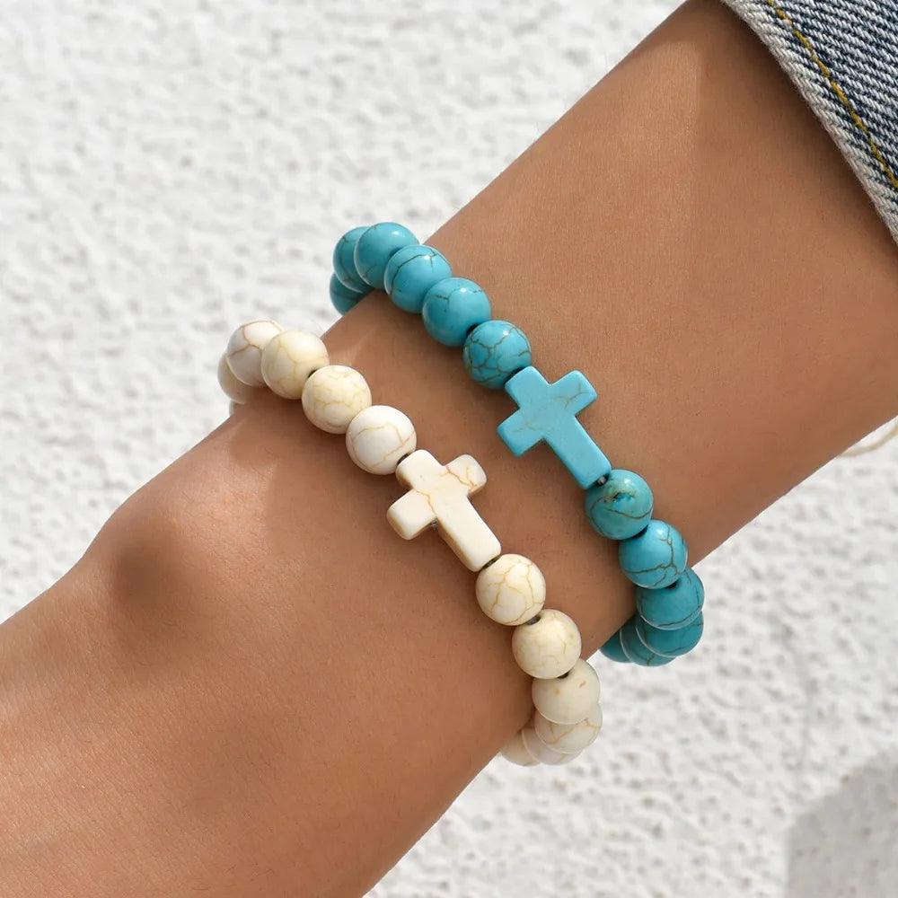 Bracelet Pierre Naturelle Croix – Bracelet Perles