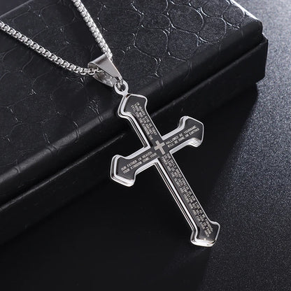 Collier Croix Homme avec Texte de Prière Gravé