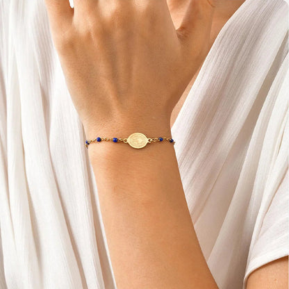 Bracelet Croix Acier Inoxydable Doré – Perles & Médaille Vierge Marie
