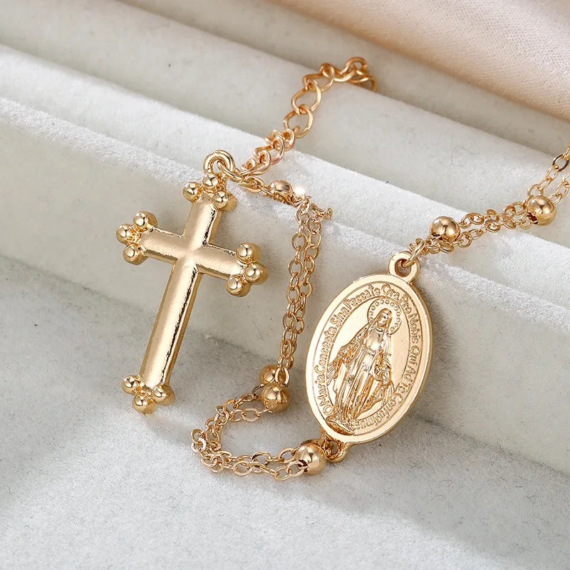 Bracelet Croix Doré Chaîne – Médaille Religieuse