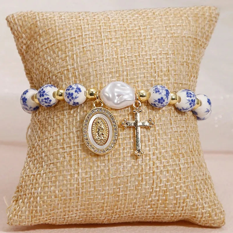 Bracelet Croix Religieux Céramique – Croix et Symboles Catholiques