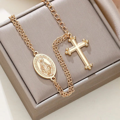 Bracelet Croix Doré Chaîne – Médaille Religieuse