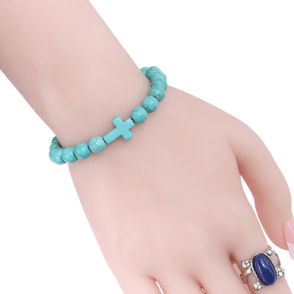 Bracelet Pierre Naturelle Croix – Bracelet Perles